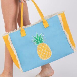Embroidered Pineapple Patch Fringe Tote Bag